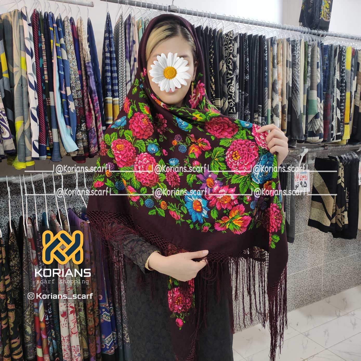 روسری ترکمن مدل نارگل زرشکی