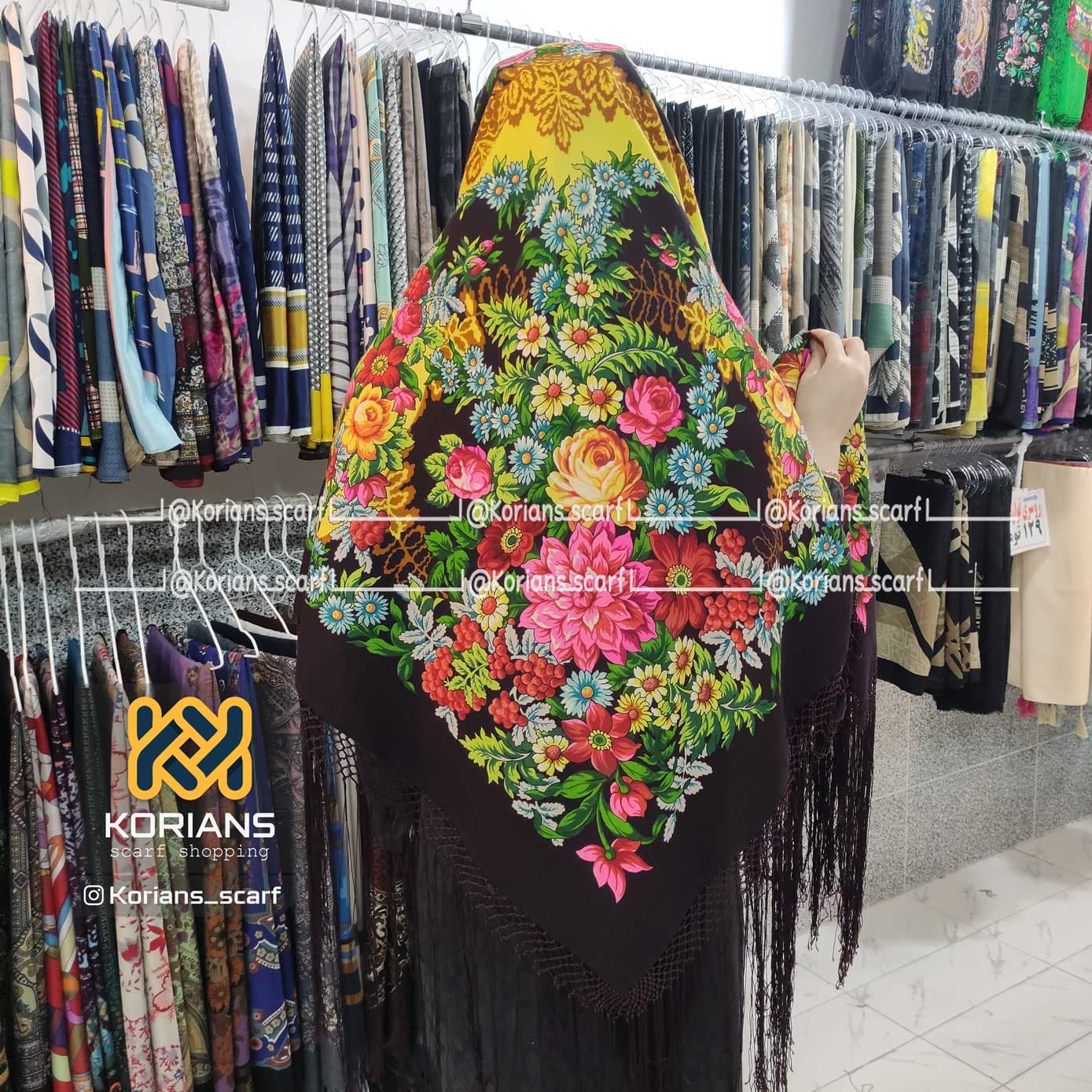 روسری ترکمن مدل گل‌آرا جگری — تصویر ۲