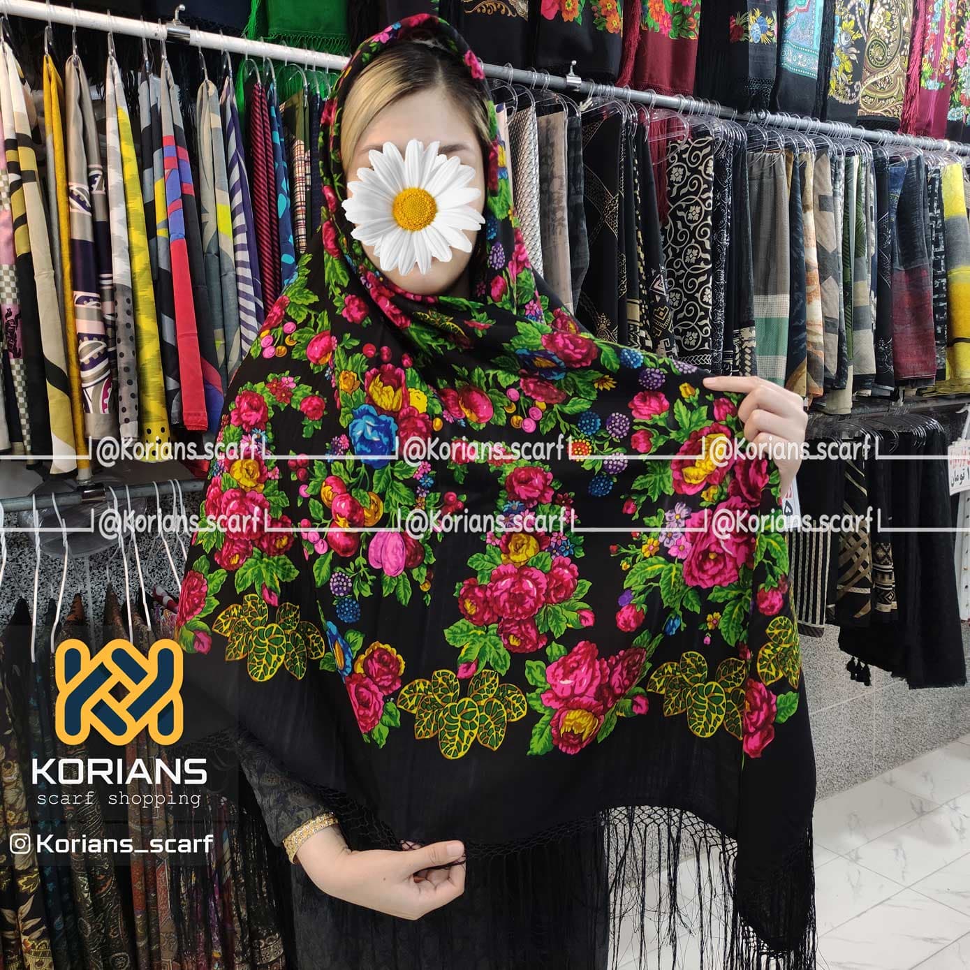 روسری ترکمن پشمی مدل ترمه درشت دلاری
