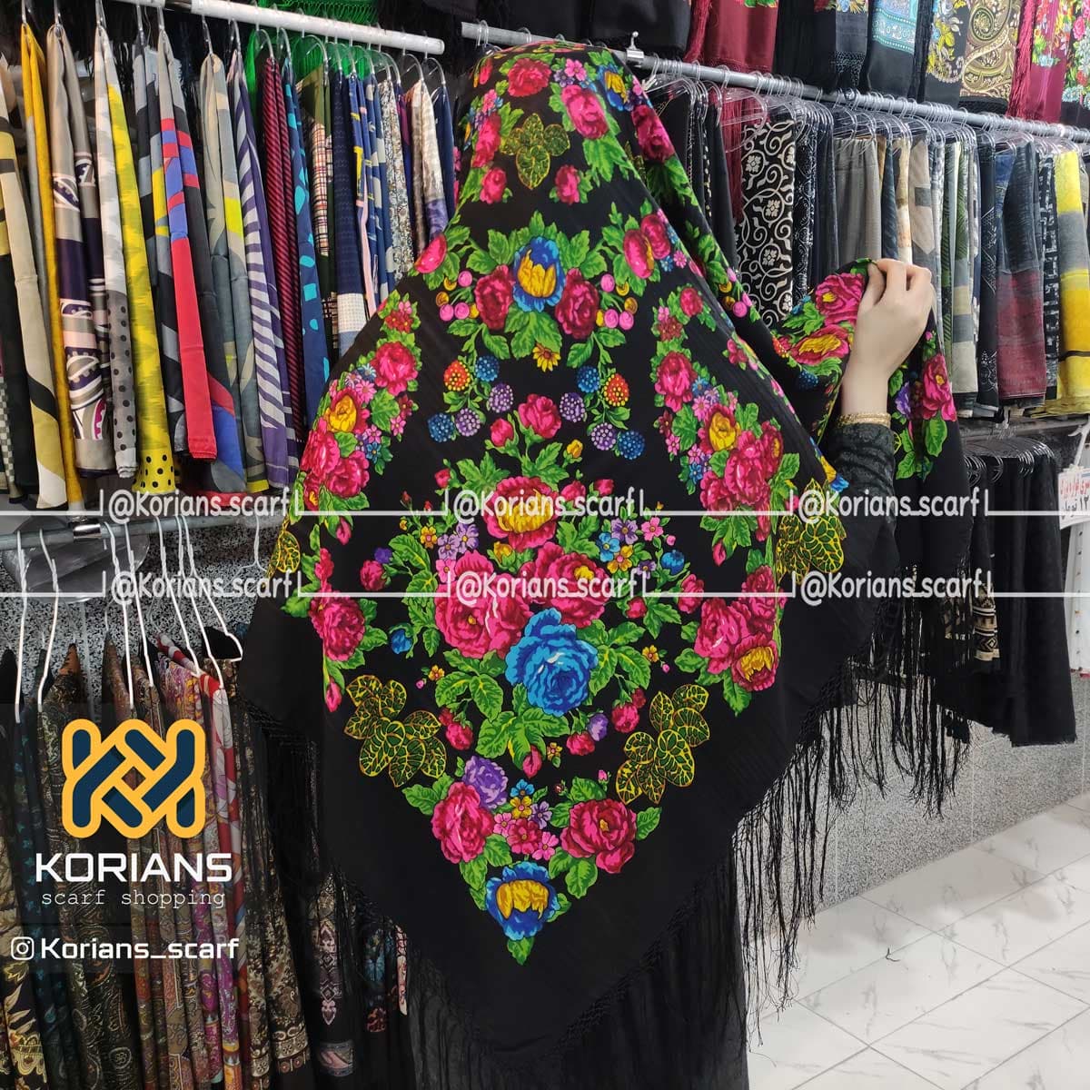 روسری ترکمن پشمی مدل ترمه درشت دلاری — تصویر ۲