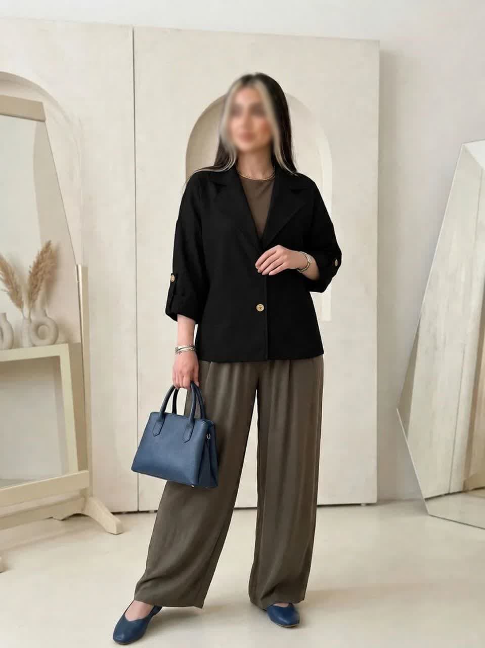 کت باکسی یقه انگلیسی خنک مشکی زنانه – کد 51 — تصویر ۶