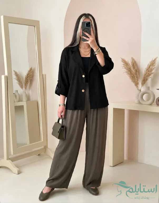 کت باکسی یقه انگلیسی خنک مشکی زنانه – کد 51
