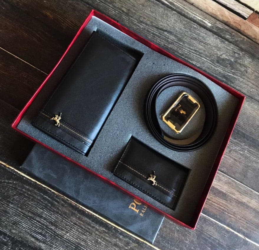 ست چرم مصنوعی مردانه مشکی کد P01 — تصویر ۳