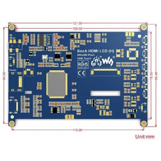 نمایشگر 5 اینچ خازنی برند WaveShare دارای ورودی HDMI — تصویر ۴