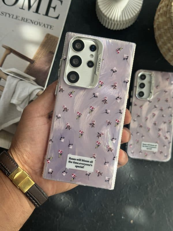 قاب موبایل سامسونگ گل رز اسپشیال کلاسیک شاینی صورتی — تصویر ۴