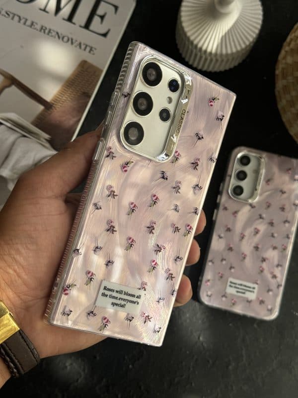 قاب موبایل سامسونگ گل رز اسپشیال کلاسیک شاینی صورتی — تصویر ۳