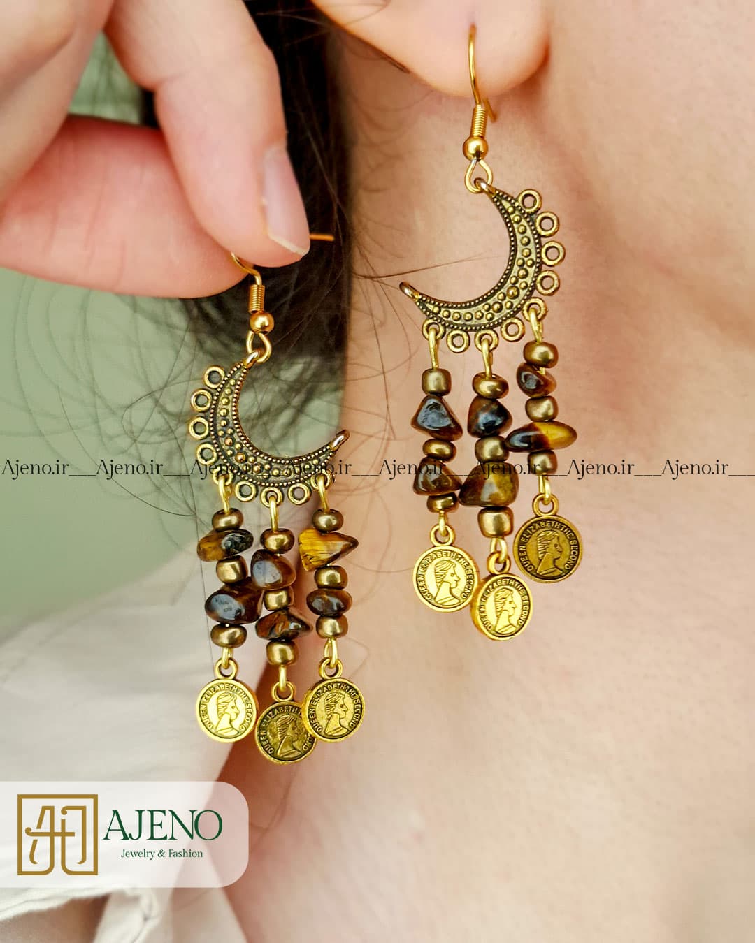گوشواره سنگ چشم ببر اصل طرح ماه
