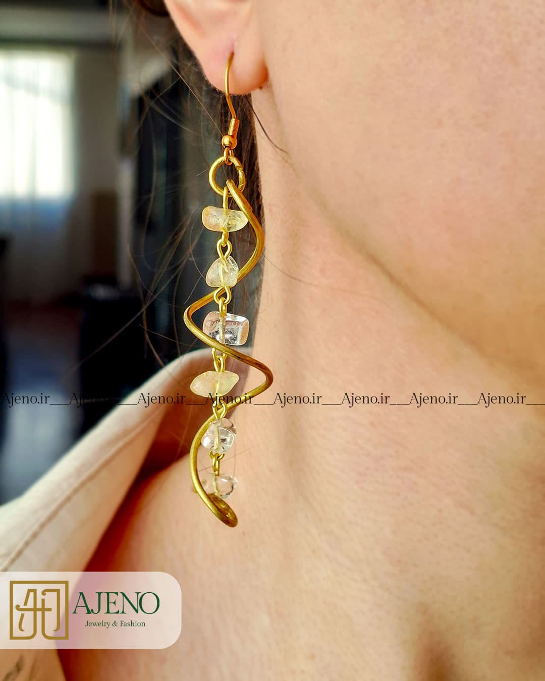 گوشواره سنگ سیترین اصل طرح مارپیچ