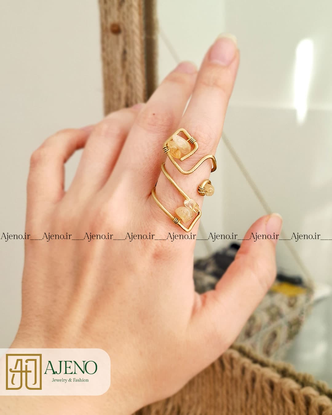 انگشتر سیترین اصل طرح هندسی