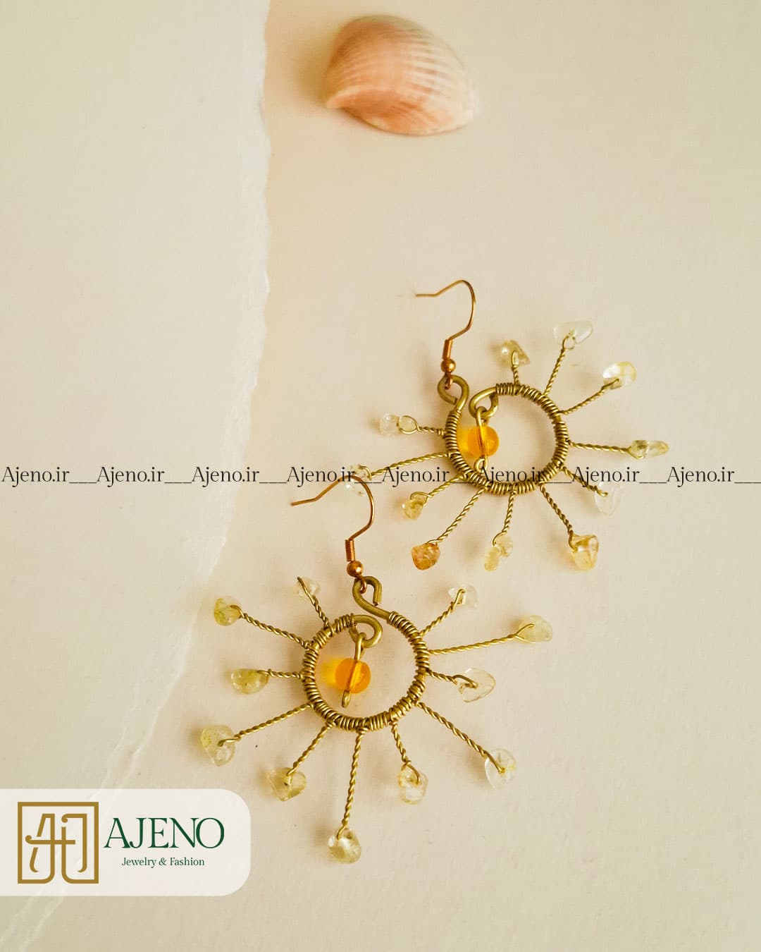 گوشواره سنگ سیترین اصل طرح خورشید — تصویر ۳