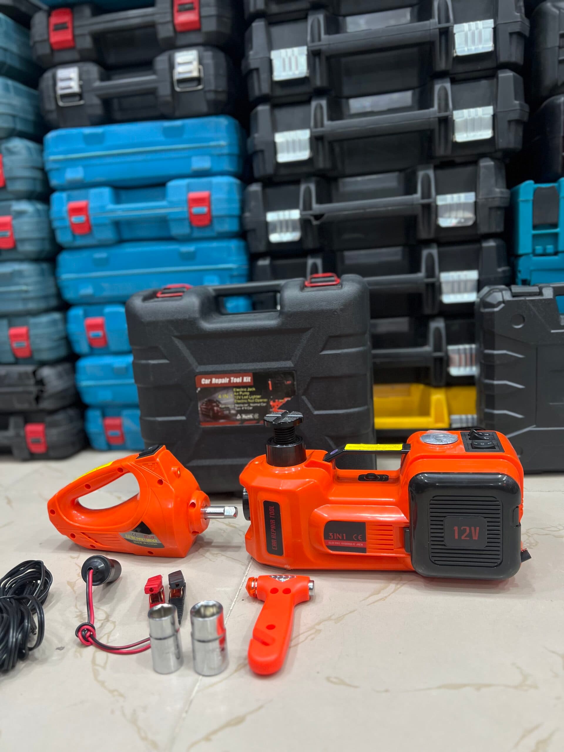 پک کامل آپاراتی جک پمپ باد و بکس فندکی مدل G-Z 3-in-1 Car Repair Tool Kit — تصویر ۲