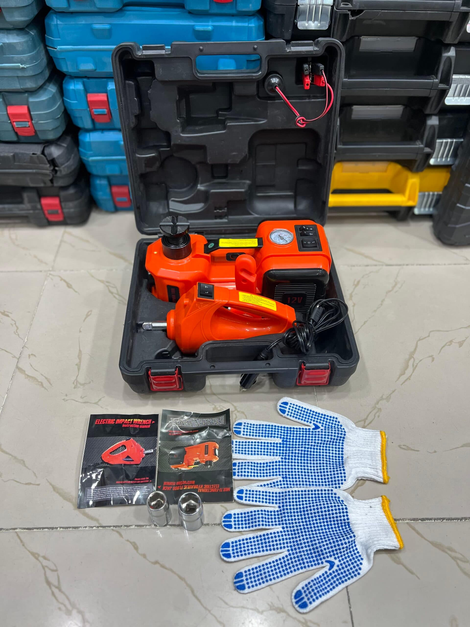 پک کامل آپاراتی جک پمپ باد و بکس فندکی مدل G-Z 3-in-1 Car Repair Tool Kit