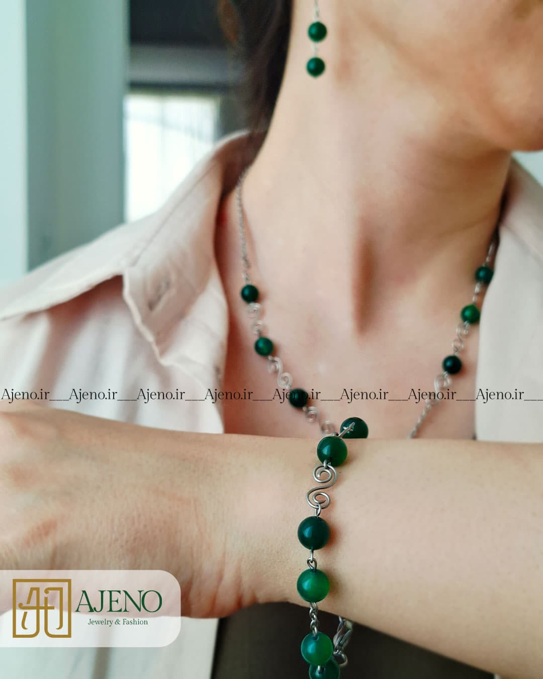 ست سنگ عقیق سبز اصل طرح نوای سبز