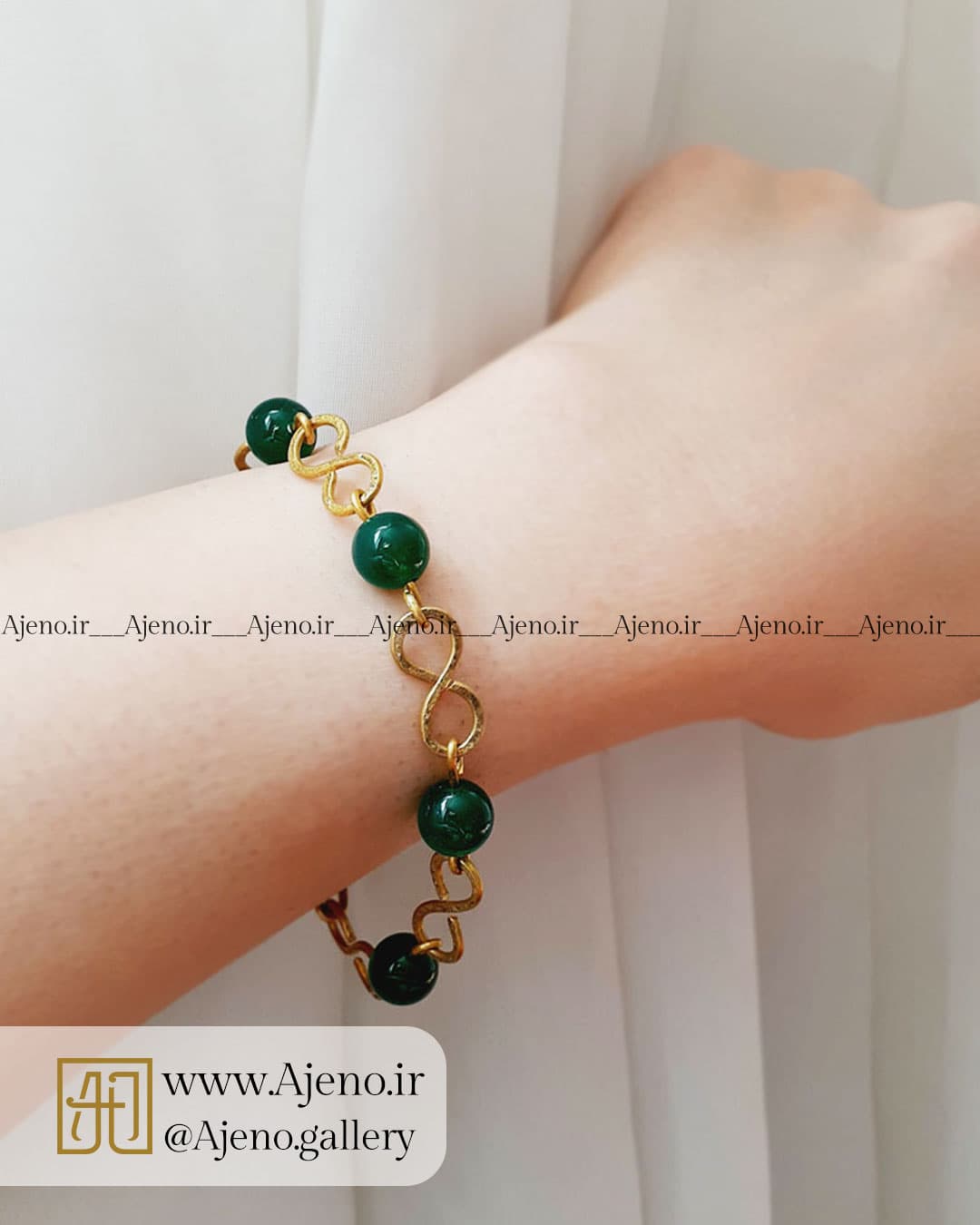 دستبند سنگ عقیق سبز اصل طرح ژرفا — تصویر ۳