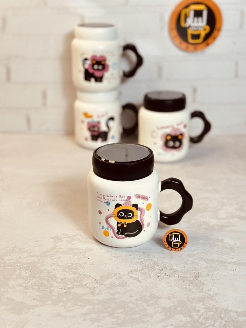 ماگ درپیچی گربه CAT دسته گلی کد 9183 — تصویر ۴