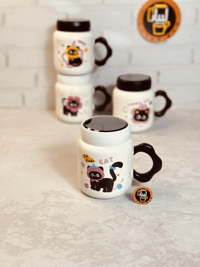 ماگ درپیچی گربه CAT دسته گلی کد 9183 — تصویر ۶
