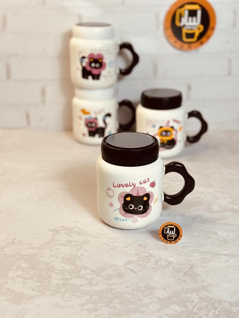 ماگ درپیچی گربه CAT دسته گلی کد 9183 — تصویر ۳