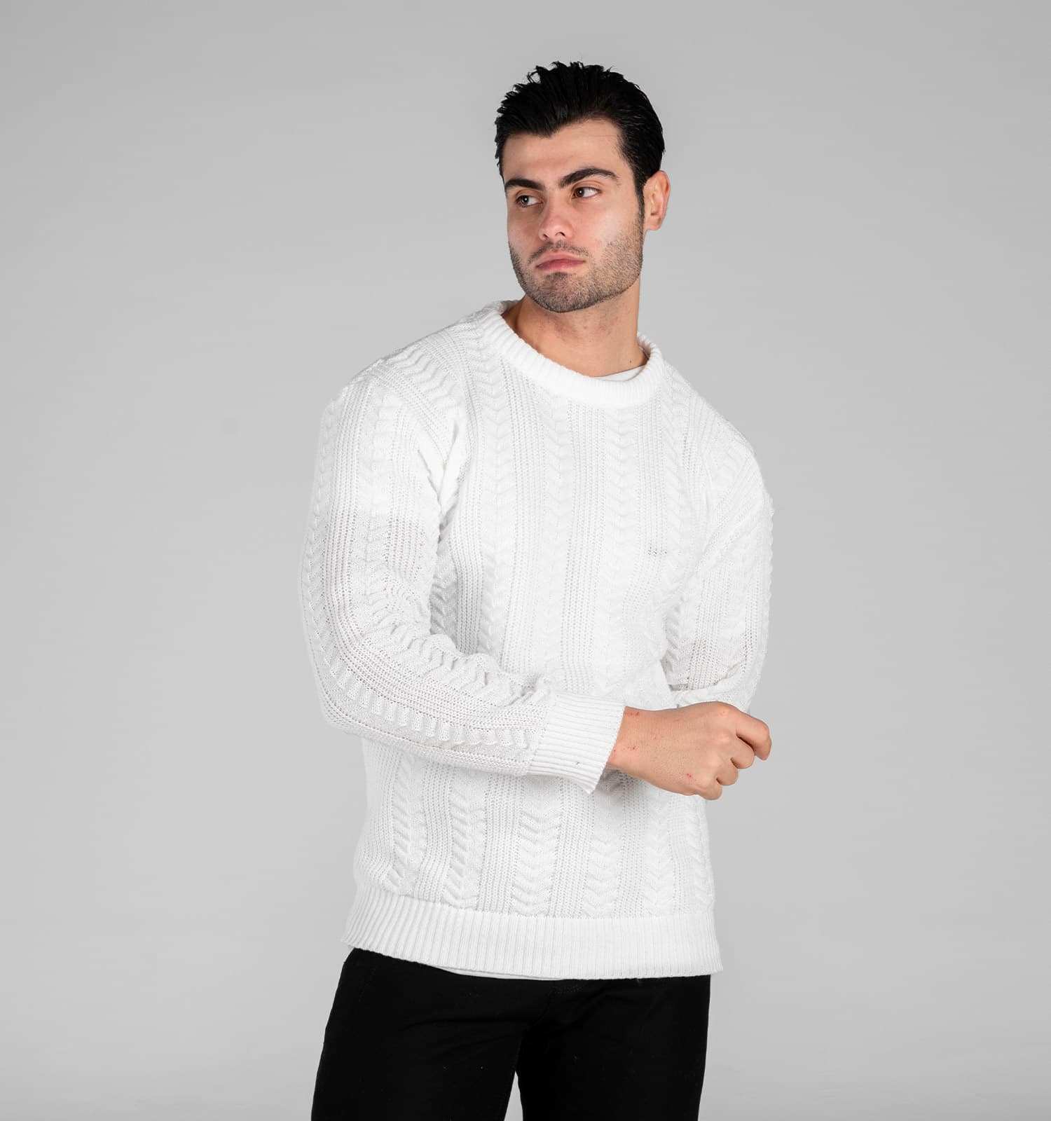 بافت مردانه یقه گرد سفید فری سایز راه راه کد 49012 — تصویر ۲