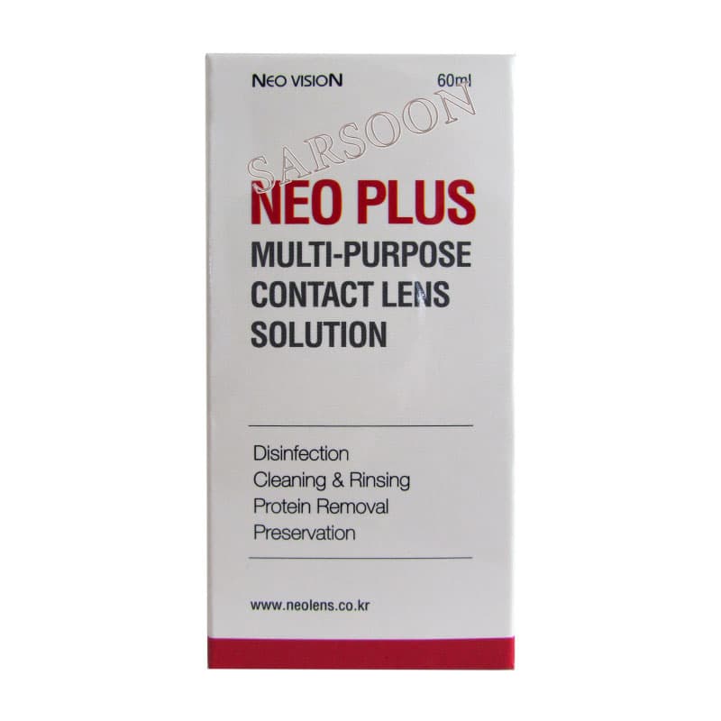 محلول شستشوی لنز نئو پلاس نئو ویژن همراه با جا لنزی Neo Vision Neo Plus contact lens solution 60 ml