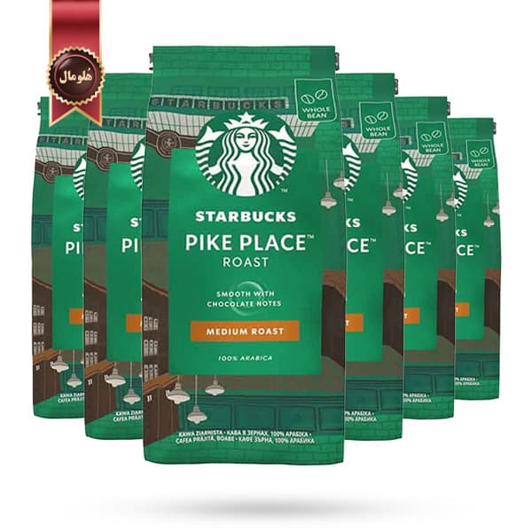 6 بسته دانه قهوه استارباکس Starbucks مدل پیک پلیس روست Pike place roast وزن 200 گرم (اورجینال)