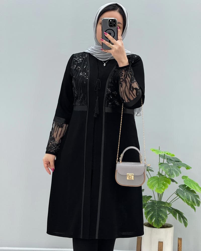 مانتو مزونی مجلسی پرنوش کد 452484 — تصویر ۲