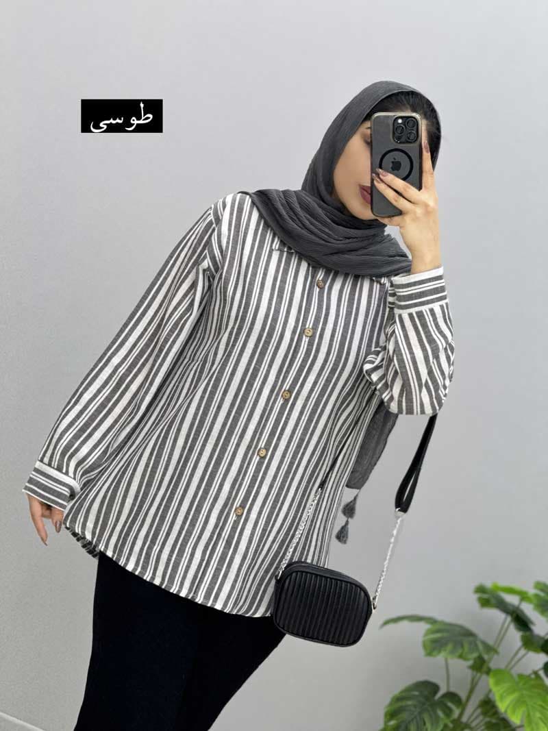 شومیز مانتویی لینن شینا کد 34412114 — تصویر ۲