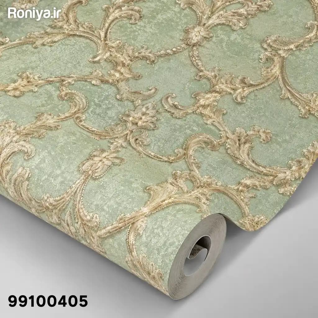 کاغذ دیواری لاکچری سبز و طلایی کد 99100405