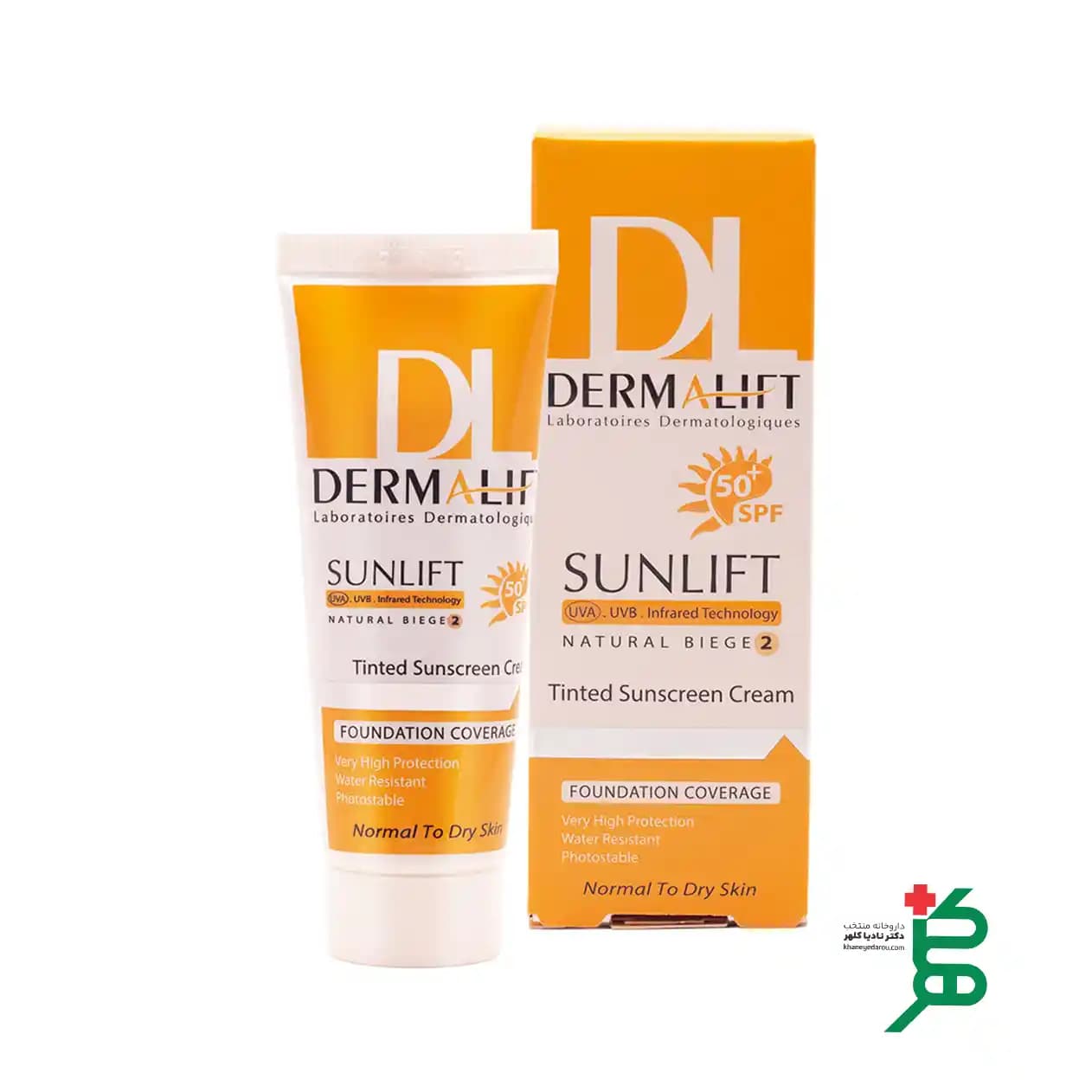 کرم ضد آفتاب رنگی درمالیفت پوست خشک بژ طبیعی (SPF 50)