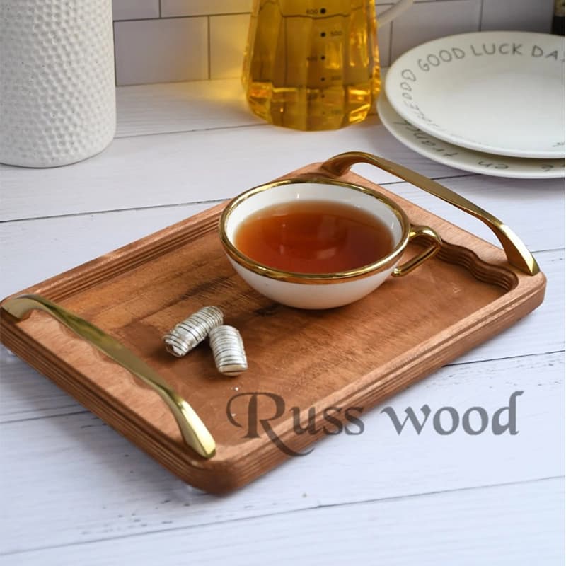 سینی چوبی دسته دار دالبری با جعبه هدیه | قابل شستشو، روغن خورده و مناسب پذیرایی — تصویر ۲