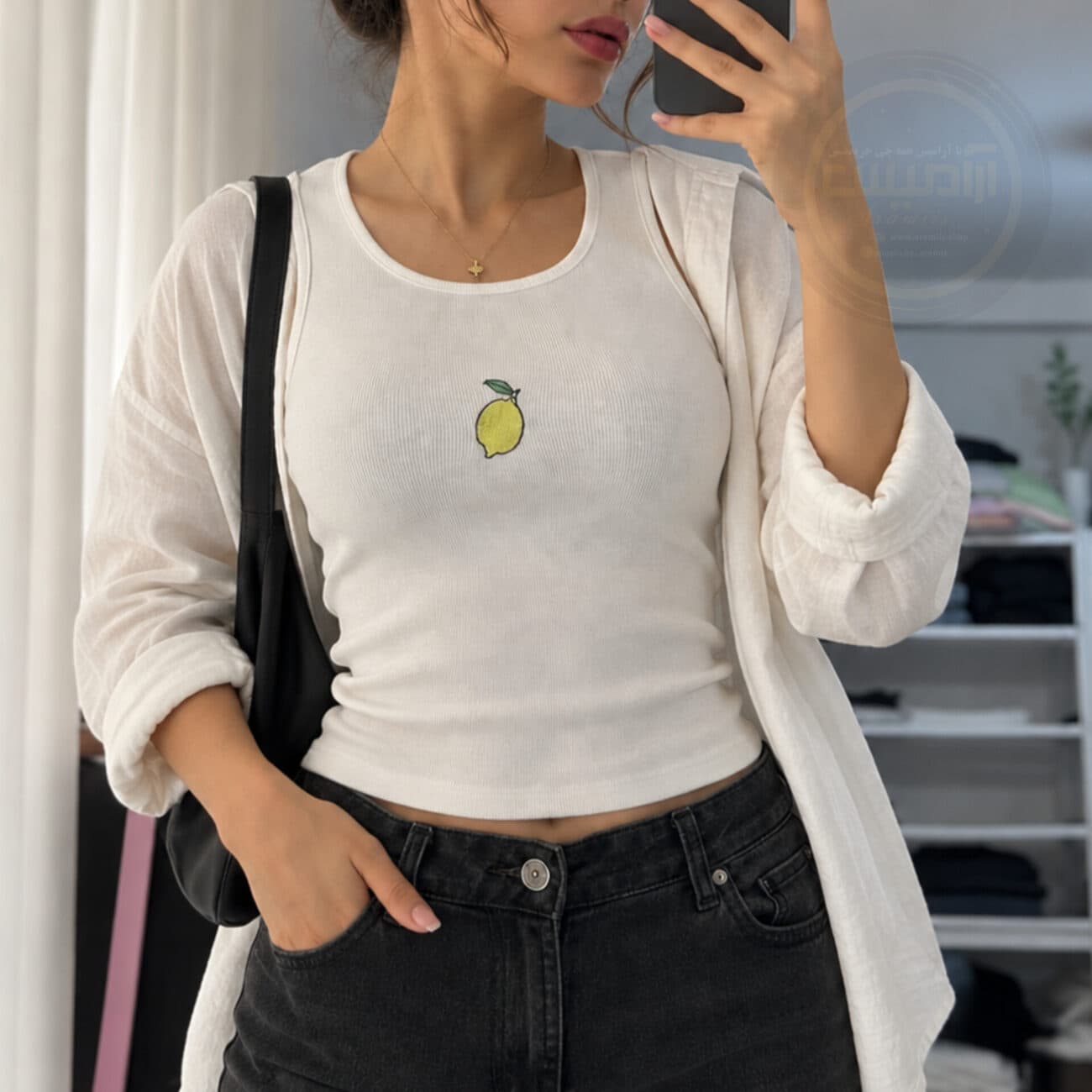کراپ تاپ زنانه کبریتی سفید گلدوزی — تصویر ۶