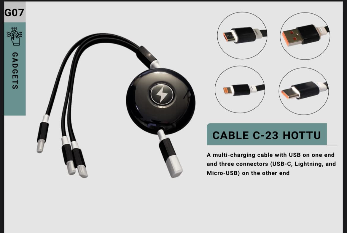 کابل شارژ چندکاره HOTTU مدل C-23 با ۳ کانکتور USB-C، Lightning و Micro-USB