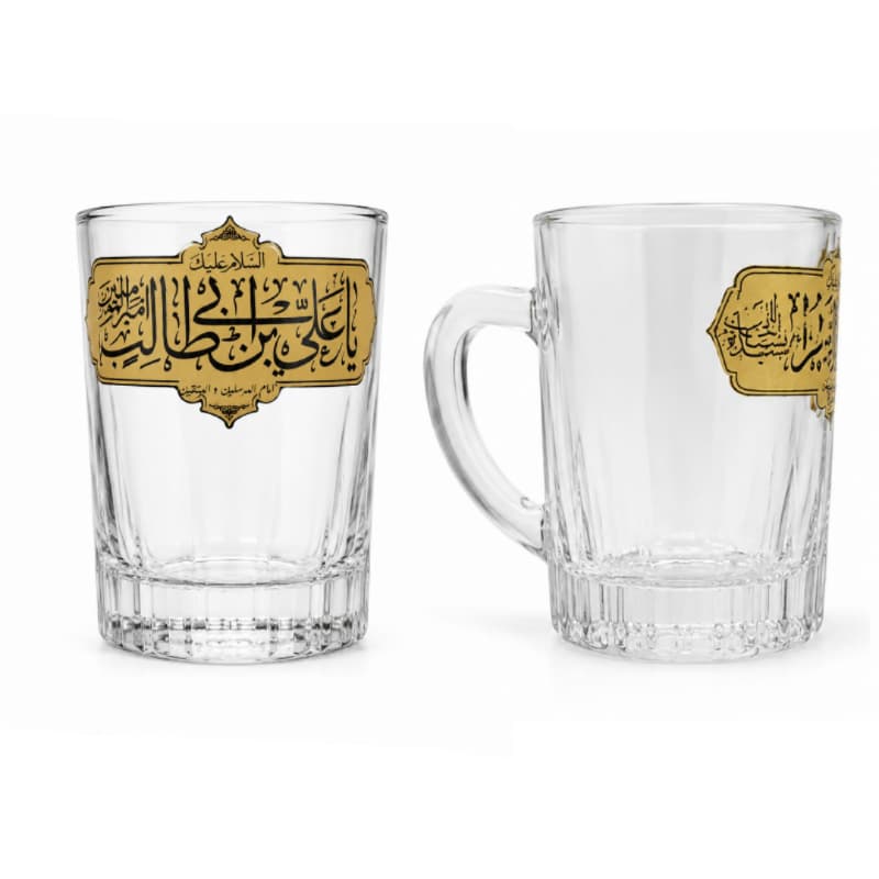 استکان شیشه ای دسته دار مدل نیلی قطاری یا علی بن ابی طالب ع-6تایی کد 104921