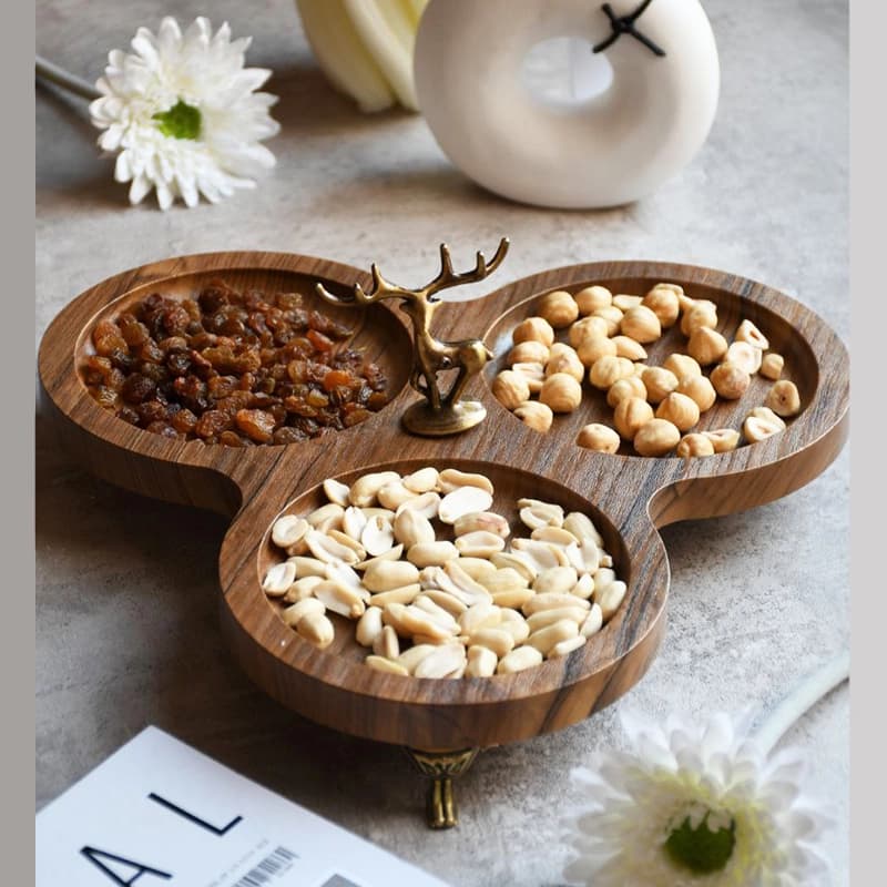 اردوخوری 3 خانه دایره طرح چوب گوزن | قابل شستو به همراه جعبه