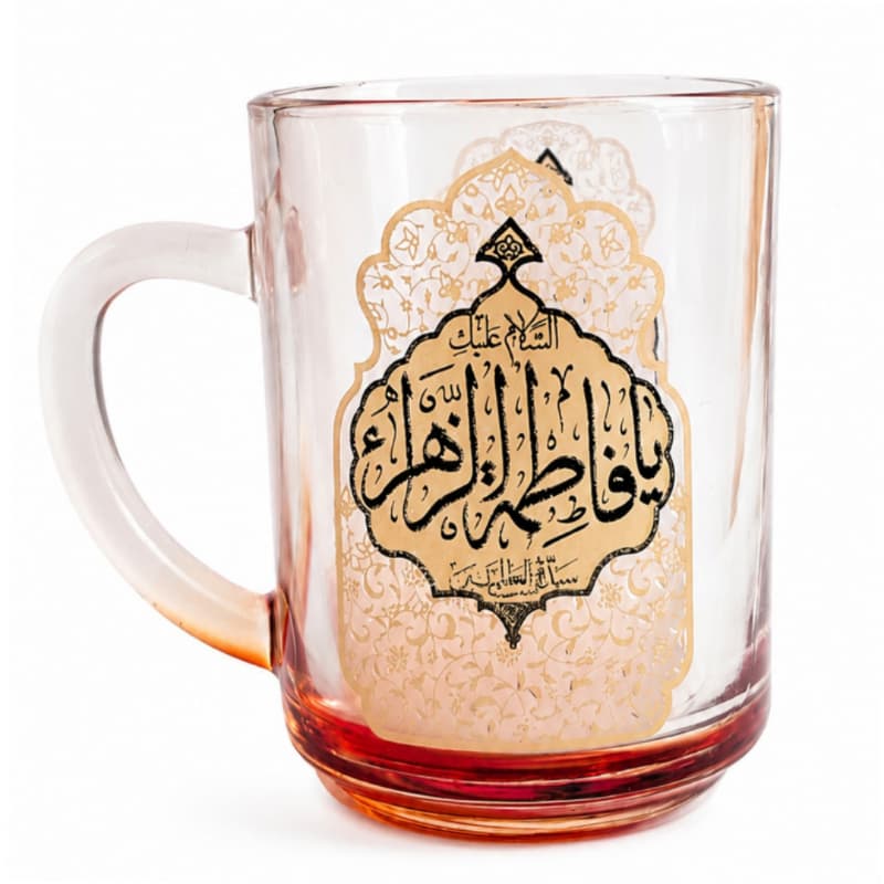 لیوان شیشه ای دسته دار طرح علی و فاطمه-ماگ شفاف استوانه ای مذهبی قطر دهانه 7 ارتفاع 9سانت کد 104891 — تصویر ۲