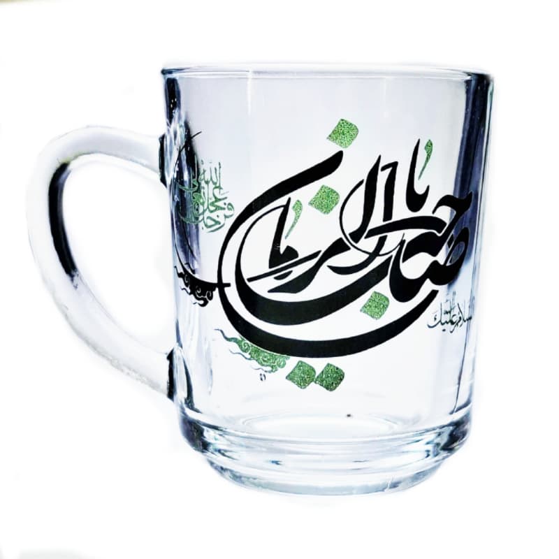نیم لیوان شیشه ای دسته دار طرح مهدوی و امام زمان عج-نیم ماگ شفاف مذهبی قطر دهانه 6 ارتفاع 8 سانت کد 104836 — تصویر ۴