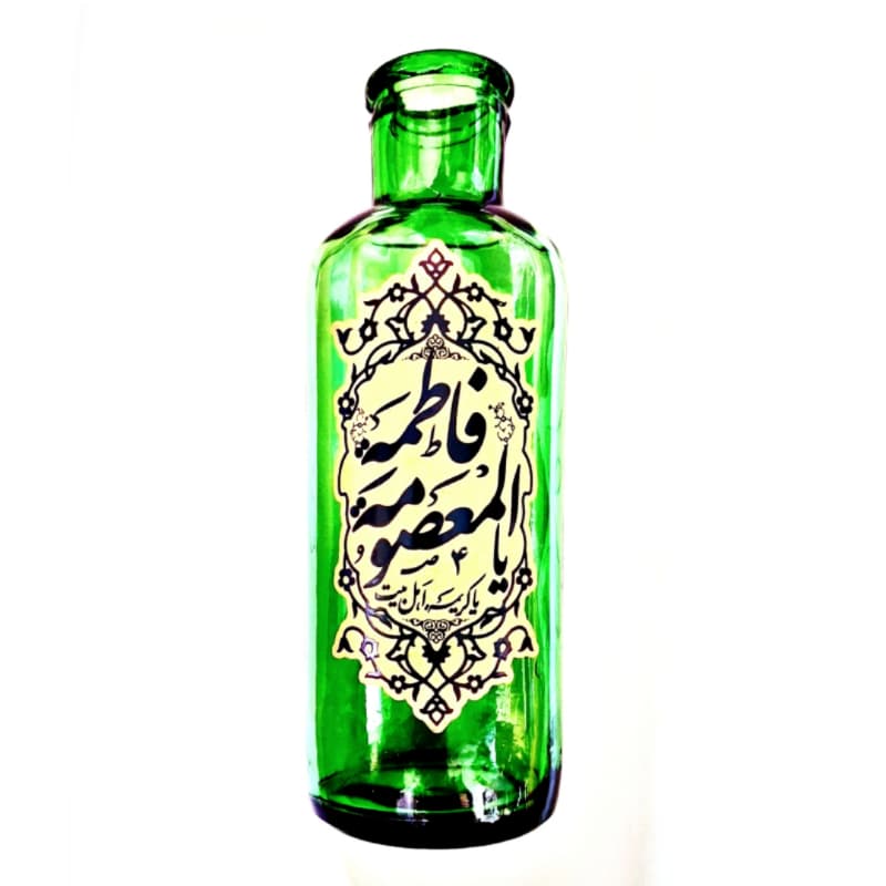 گلدان شیشه ای استوانه ای مذهبی سبز یا فاطمه المعصومه س قطر6 ارتفاع18 سانت کد 104800