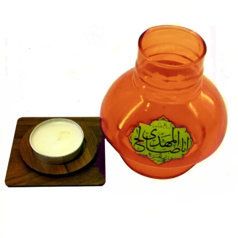 جاشمعی پایه چوبی مذهبی طرح یا اباصالح المهدی عج نارنجی کد 10479104 — تصویر ۲