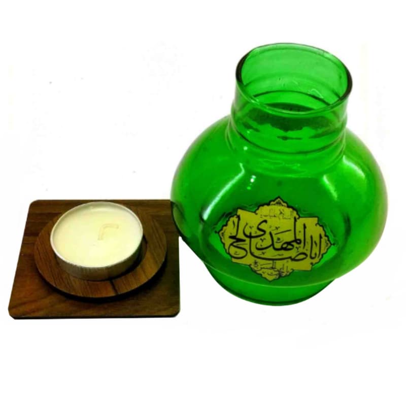 جاشمعی پایه چوبی مذهبی طرح یا اباصالح المهدی عج سبز کد 10479102 — تصویر ۲