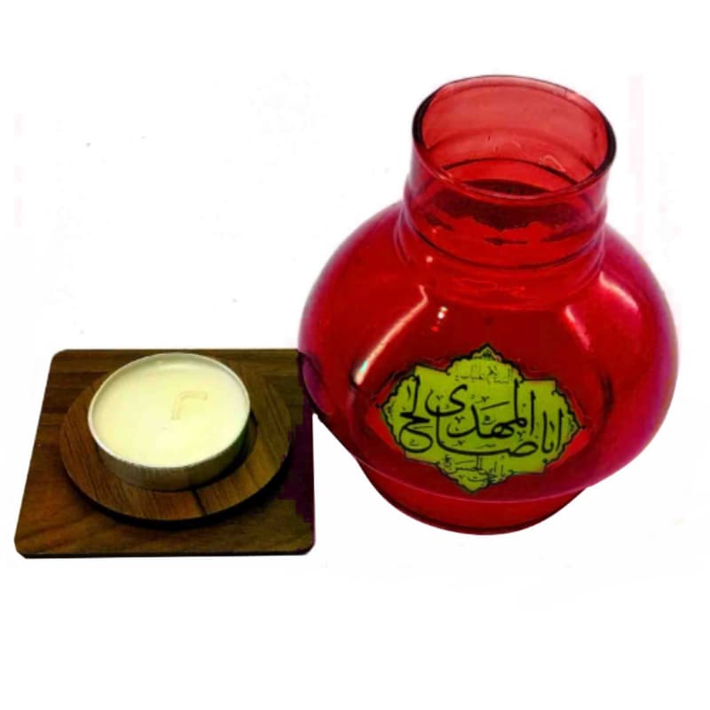 جاشمعی پایه چوبی مذهبی طرح یا اباصالح المهدی عج قرمز کد 10479101 — تصویر ۲