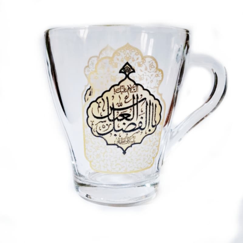 سرویس سه پارچه لیوان و قندان بلوری و سینی چوبی طرح یا حسین ع و یا عباس ع-پامنبری هیئت-ست مداح کد 104787 — تصویر ۲