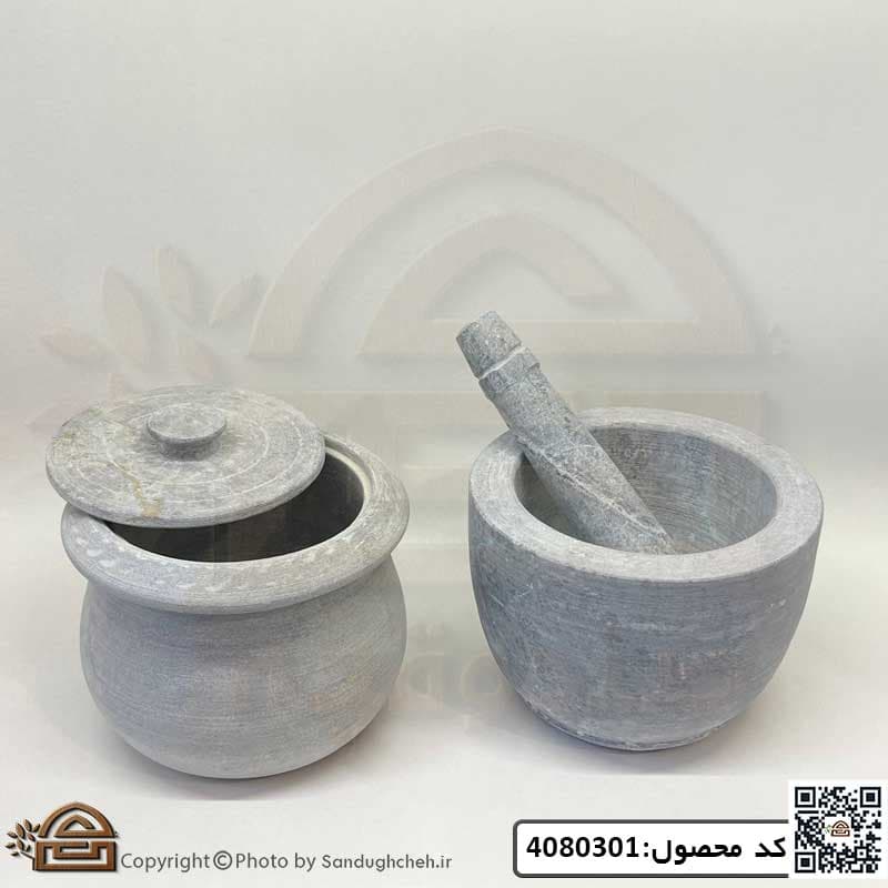 ست دیگ تابه و هاون سنگی گرد مدل آتوسا — تصویر ۲
