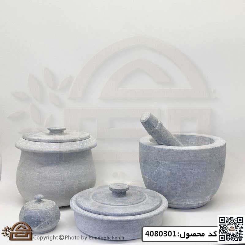 ست دیگ تابه و هاون سنگی گرد مدل آتوسا