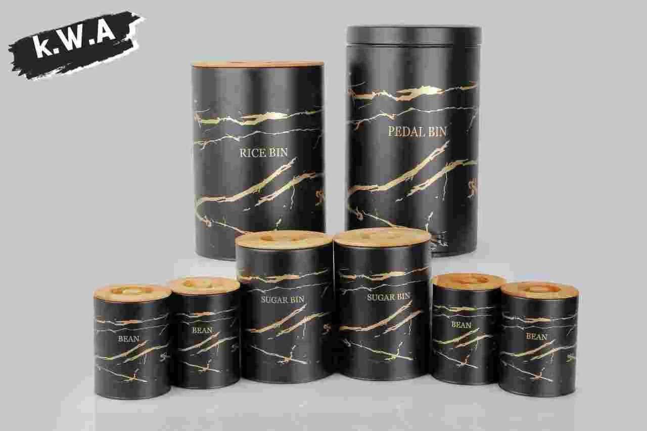 سرویس آشپزخانه 8 پارچه هرمس طرح ( ماربل) رنگ مشکی