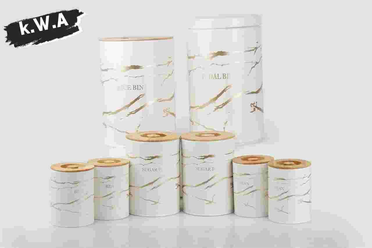 سرویس آشپزخانه 8 پارچه هرمس طرح ( ماربل) رنگ سفید