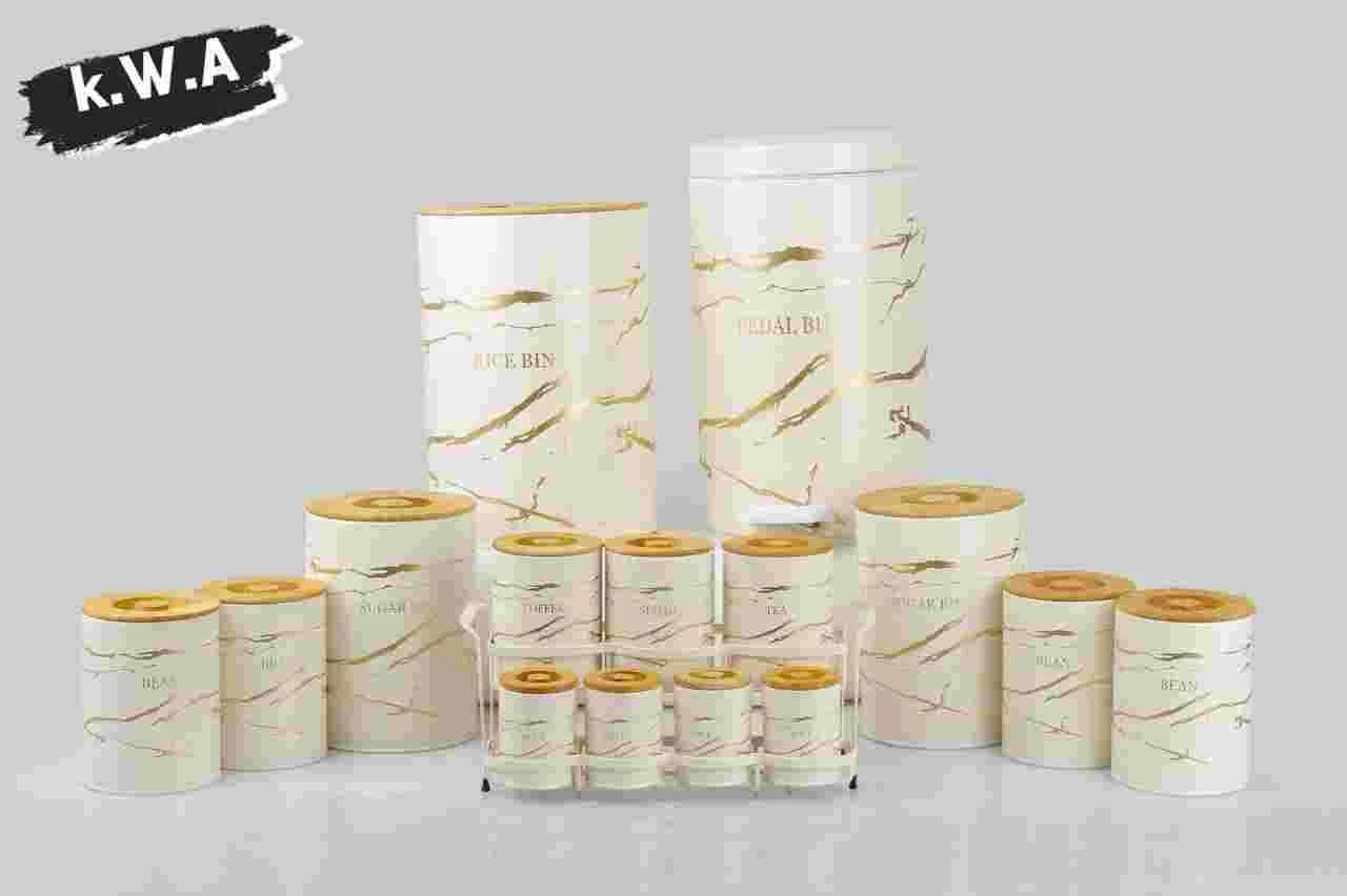 سرویس آشپزخانه 16 پارچه هرمس طرح ( ماربل) رنگ کرم