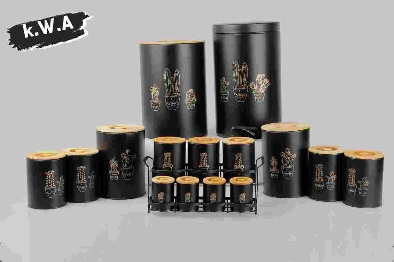 سرویس آشپزخانه 16 پارچه هرمس طرح ( کاکتوس) رنگ مشکی