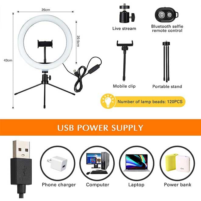 رینگ لایت 10 اینچی با سه پایه و نگهدارنده Sunnest 10 Inch Ring Light — تصویر ۴