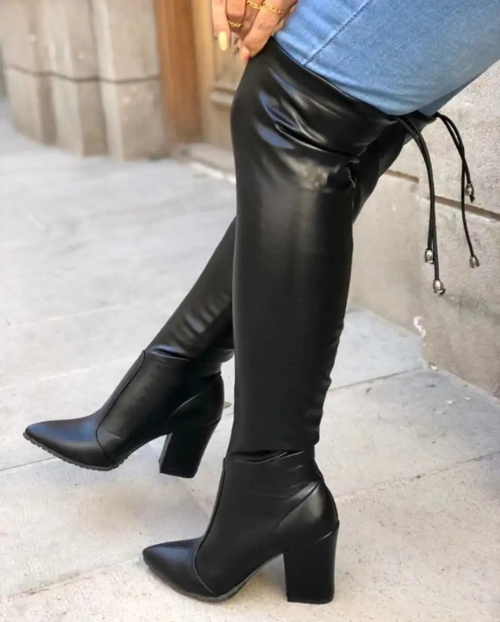 بوت جورابی بلند (مشکی چرم) کد 4760 — تصویر ۵