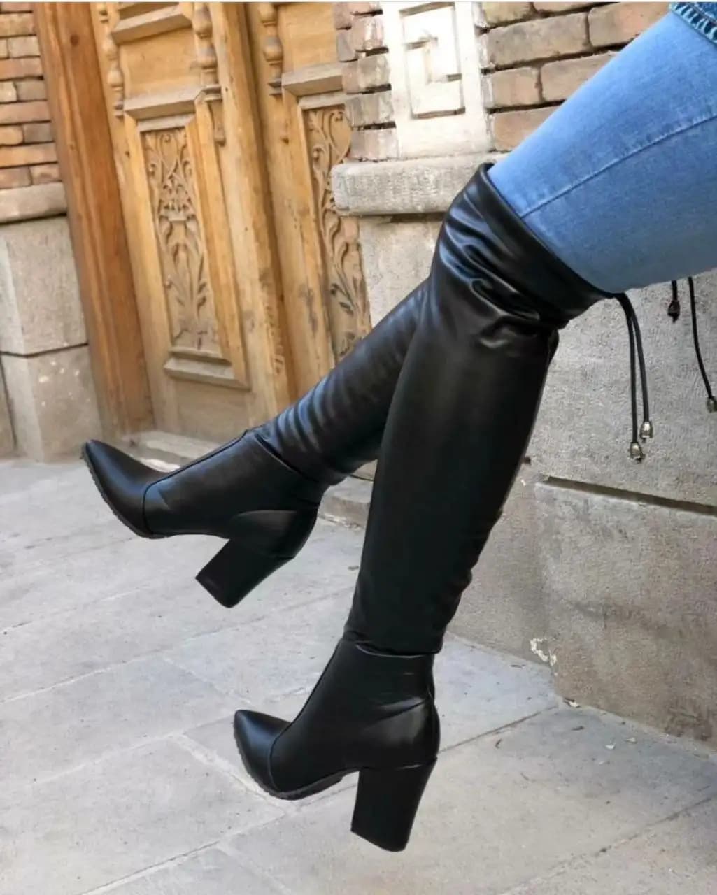 بوت جورابی بلند (مشکی چرم) کد 4760 — تصویر ۳
