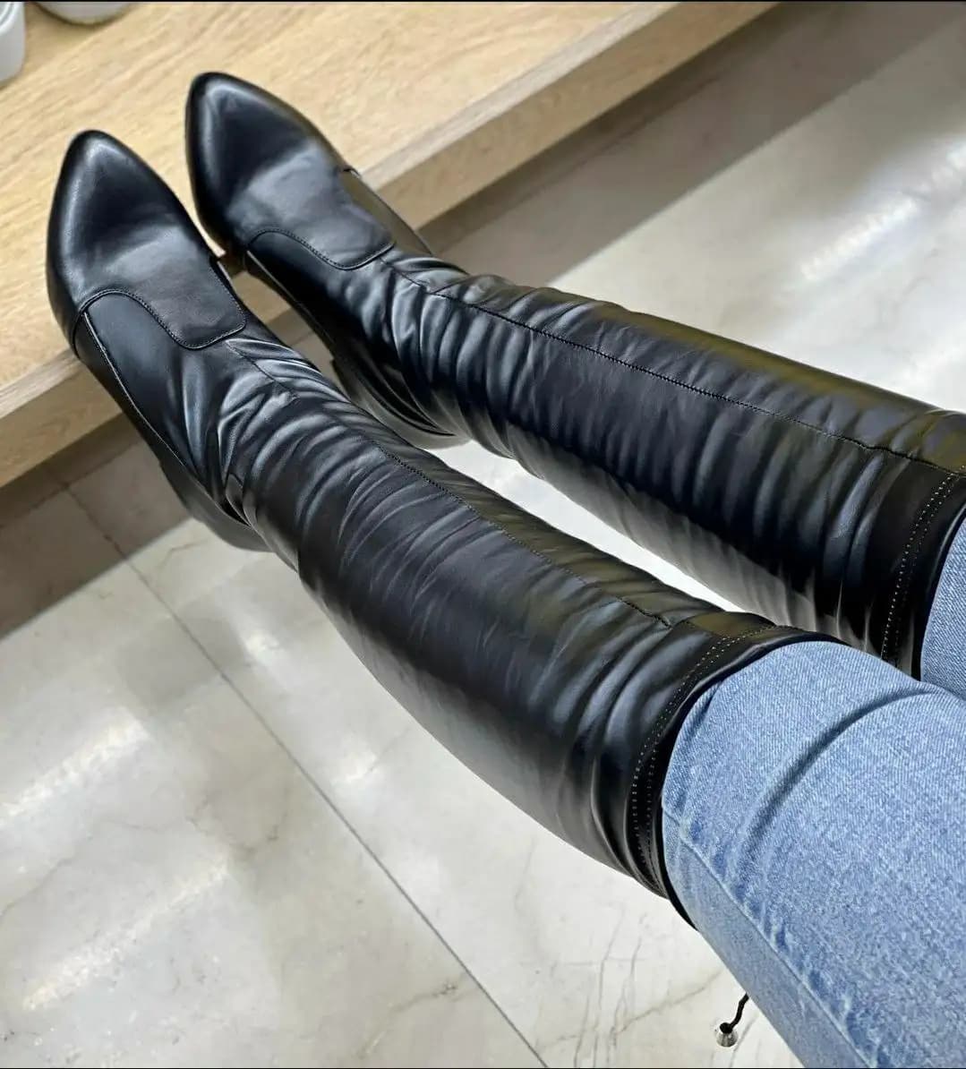بوت جورابی بلند (مشکی چرم) کد 4760